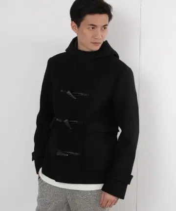 새상품 글로벌 워크 남성용 멜톤 숏 더플 코트 블랙 L