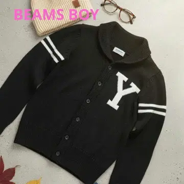 [ BEAMS BOY ] Y 로고 숄카라 니트 가디건 블랙