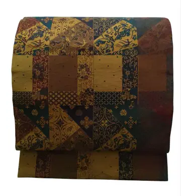 나고야 오비 새상품급 캐주얼 브라운 계열 어스 컬러 기하학 x 고전 패턴