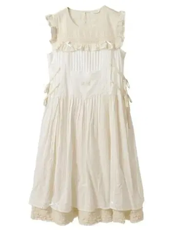 핑크하우스 배색 로운 레이어드 원피스