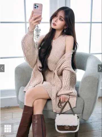 니트 가디건 x 슬리브리스 미니 원피스 셋업[ru1315]