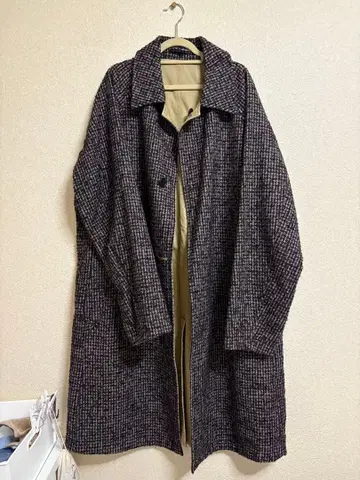 리버서블 롱 코트 네이비 계열 체크