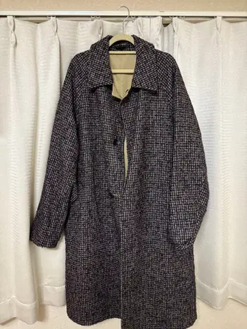 리버서블 롱 코트 네이비 계열 체크