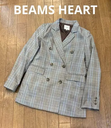BEAMS HEART 빔즈 체크 무늬 더블 자켓