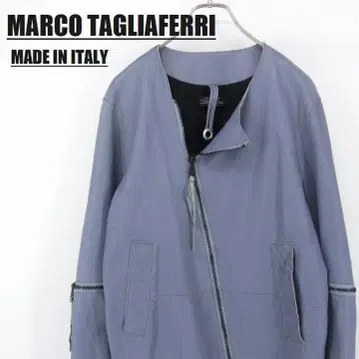 마르코 타리아페리 가죽 자켓 S 블루 그레이 이탈리아제