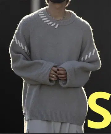 clel 핸드 스티치 사이드 레이스 니트 그레이 S