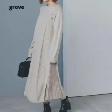 grove 케이블 사이드 플리츠 니트 원피스
