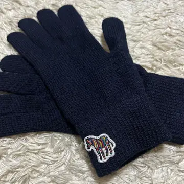 폴스미스 멀티 컬러 제브라 패치 니트 그로브 장갑 네이비 5손가락