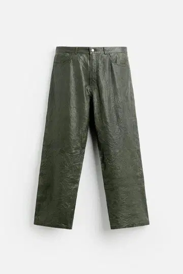 ZARA 100% 천연 가죽 남성 바지 사이즈 40 (L) 다크 그린