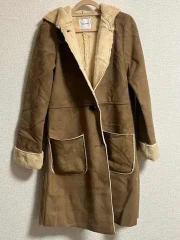 브라운 후드 부착 롱 코트 M 사이즈