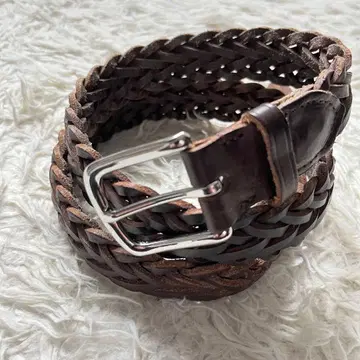 화이트하우스콕스 가죽 웨빙 벨트 브라운 단종 실버 금장 장식