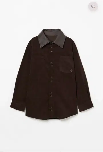 [택 포함 새상품] Ecmile 다크 브라운 코튼 셔츠 가죽 옷깃