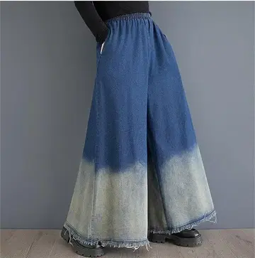 빅 사이즈 데님 와이드 팬츠 컷오프 여성용 가을/겨울 봄 새상품 k