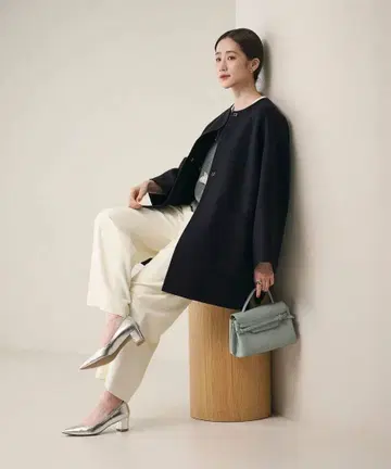 UNITED ARROWS 바이컬러 리버 미들 코트 네이비