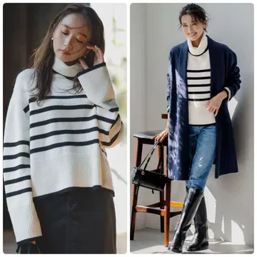 컨디션 최상 23구 [세탁 가능] 울 미들 게이지 보더 니트