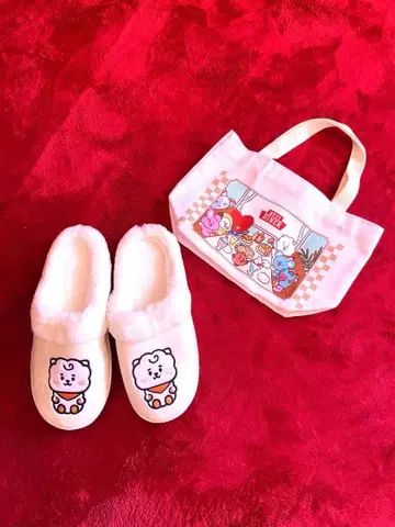 미사용 BTS BT21 슬리퍼 룸슈즈 + 런치 백