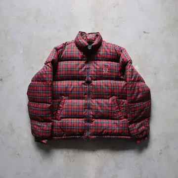 90s 타미힐피거 빨간색 체크 무늬 다운 자켓 올드 로고 자수