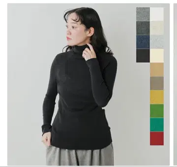 tumugu 코튼 리브 니트 터틀넥 풀오버 블랙