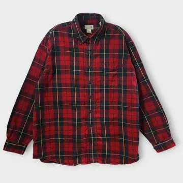 00s L.L.Bean 타탄 체크 플란넬 셔츠 빨간색 블랙 XL