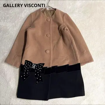 갤러리 비스콘티 노카라 코트 리본 펄 장식 베이지 블랙