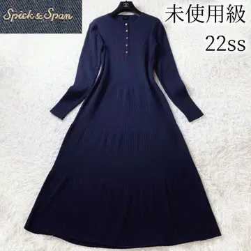 9 미사용급 Spick & Span 헨리넥 리브 니트 원피스 네이비