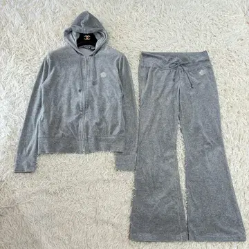 MARY QUANT 벨로아 셋업 그레이 저지 그레이 자수