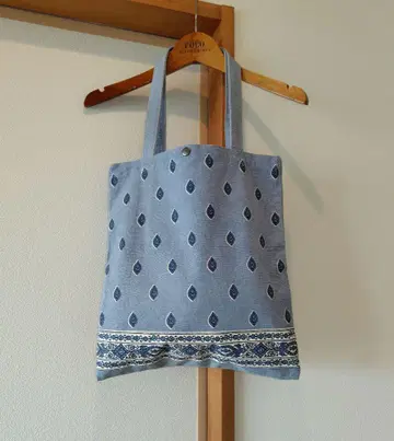 미사용 새상품 데님 토트백 페이즐리 패턴 에코백 코튼 핸드메이드