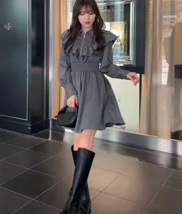 rienda 프론트 지퍼 셔츠 미니 원피스