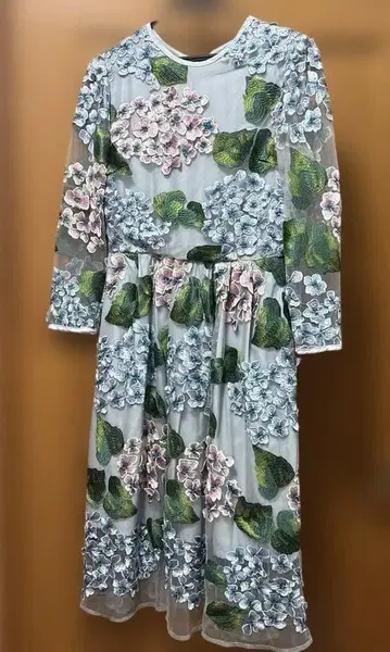 수국 수국 자수 플라워 꽃무늬 원피스 민트 그린