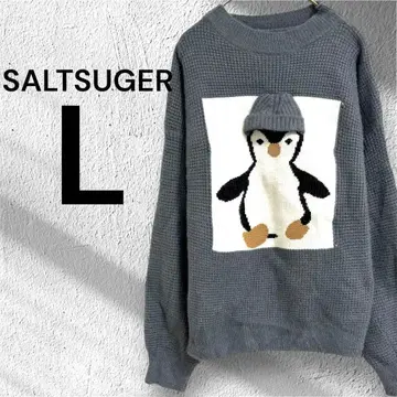 솔트 슈가 니트 스웨터 긴팔 펭귄 자수 LL L 빅 사이즈