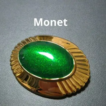 MONET 모네 브로치 빈티지 에나멜 그린 오벌