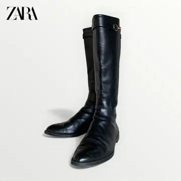 [ ZARA ] 천연 가죽 롱 부츠 블랙 홀스빗 승마 부츠 여성용