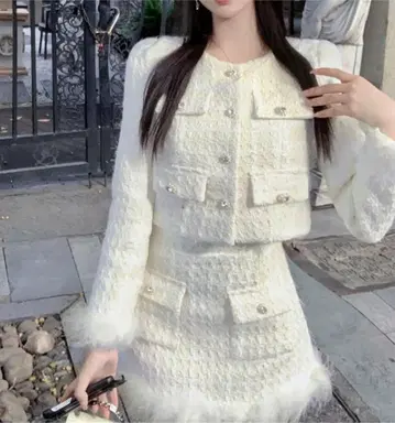 트위드 셋업 화이트