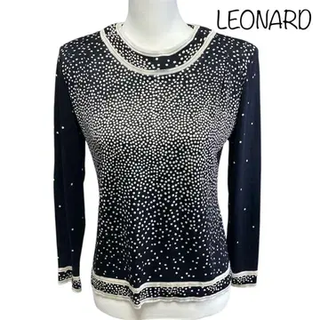 LEONARD FASHON 실크 울 티셔츠 상의 도트 긴팔