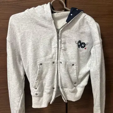 90s 그레이 크롭 후드티