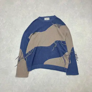 TASTE by Knit 테이스트 바이 니트 보로 가공 바이컬러 프린지