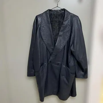 다크 그레이 더블 브레스트 가죽 자켓 빈티지 천연 가죽