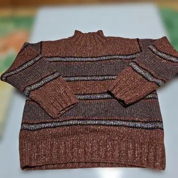 VAN 빈티지 브라운 스트라이프 하이넥 굵은 니트