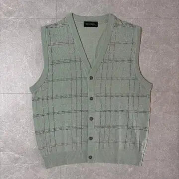 체크 무늬 니트 베스트 L 라이트 그린 캐주얼 오피스 스타일