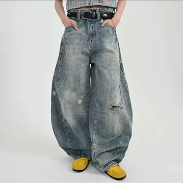 지저인 캐주얼 데미지 벌룬 데님 배기 데님