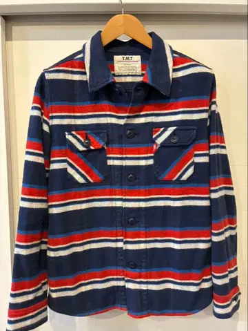 스트라이프 패턴 플란넬 긴팔 셔츠