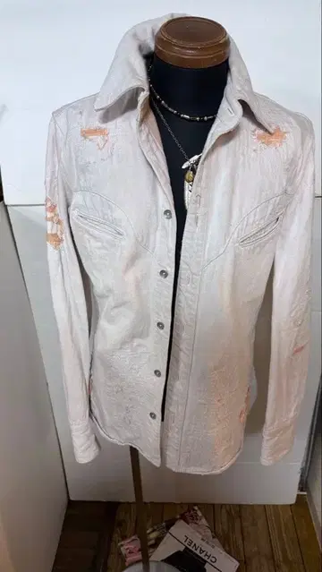 백러쉬 데님 셔츠 사이즈 M 옅은 핑크