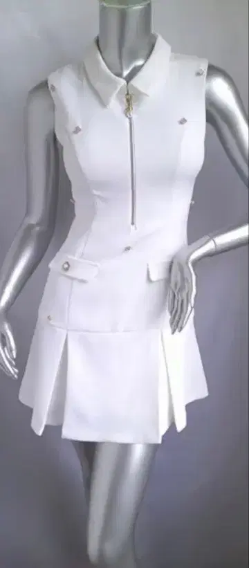 W.Plume 스톤 장식 화이트 드레스