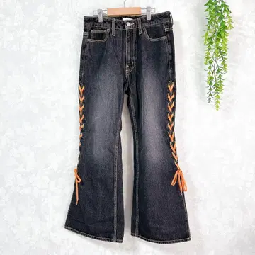 [ NICORON ] 레이스업 데님 플레어 M 레이스업 다크 데님 부츠컷