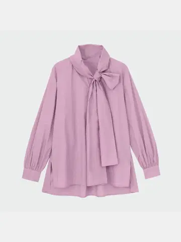 PLST 코튼 실크 보타이 블라우스 (긴팔) 핑크
