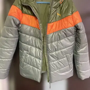 PUMA 다운 자켓 그레이/오렌지 후드 부착