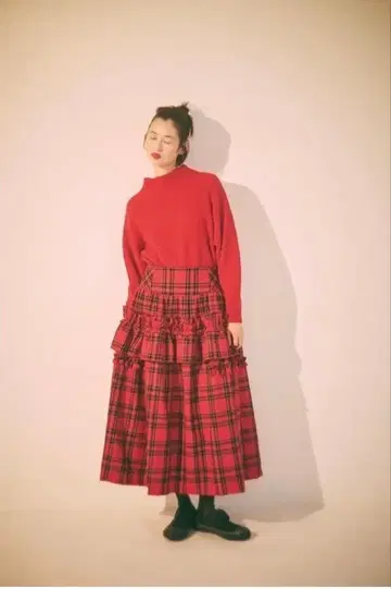 iki 택 포함 미사용 새상품 프릴 체크 스커트