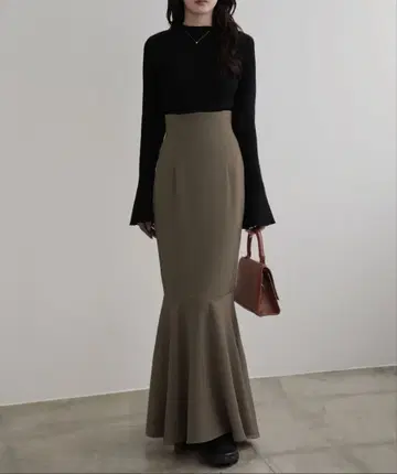 플레어 스커트 하이웨스트 롱 기장