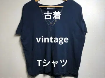 Miill 네이비 V넥 T셔츠 구제 빈티지