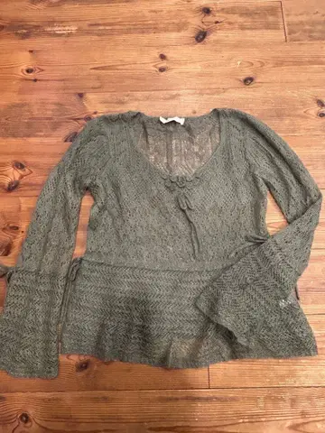 핑크하우스 시스루 편직 모헤어 니트 카키